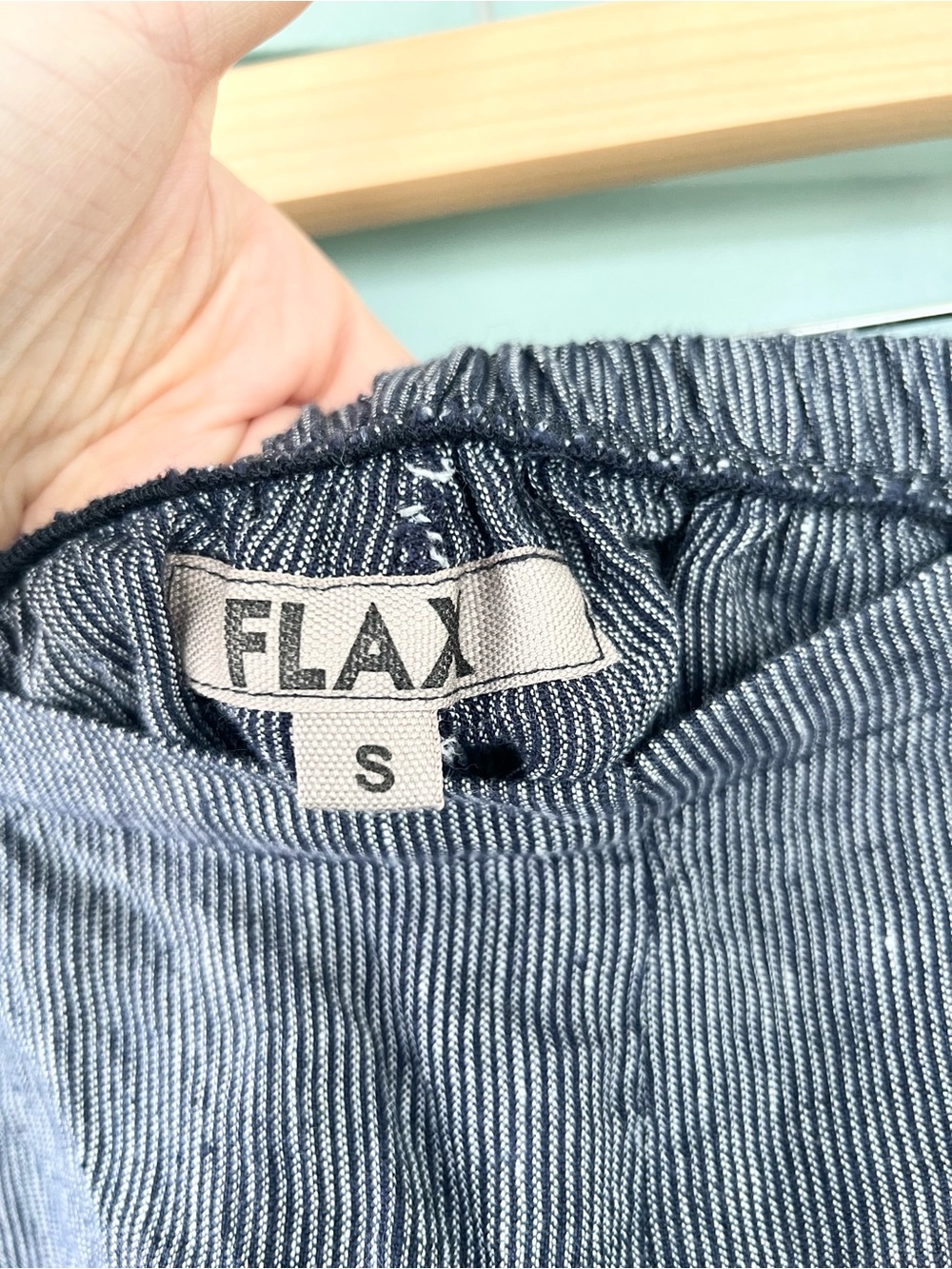 Flax NEW 100% linen blue stripe elastic waist pull on pants coastal size small - Picture 3 of 7